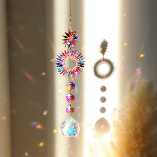 Crystal Diamond Moon Sun Catcher – Butterfly & Lotus Rainbow Wind Chime for Home & Garden